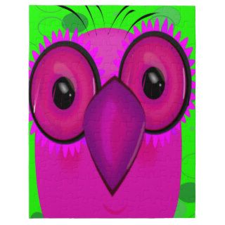 Funky Purple Cartoon Owl on Lime Green Background Jigsaw Puzzles