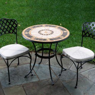 Alfresco Home Compass Indoor Outdoor Round Mosaic Bistro Dining Set, 30 Inch  Outdoor And Patio Furniture Sets  Patio, Lawn & Garden