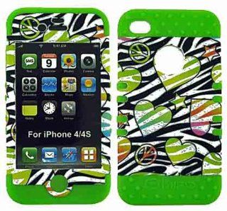 BUMPER CASE FOR IPHONE 4 SOFT LIME GREEN SKIN HARD HEARTS STAR PEACE BLACK ZEBRA COVER Cell Phones & Accessories