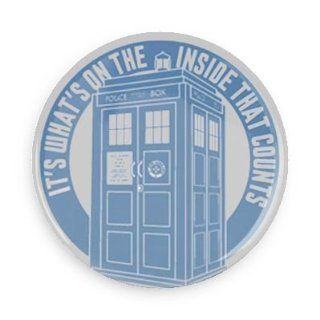 Doctor Who; TARDIS It's Whats On The Inside That Counts 1.5 Inch Pin Back Button 
