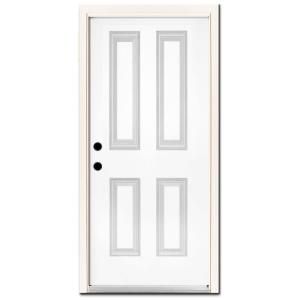 Steves & Sons Premium 4 Panel Primed White Steel Entry Door with Brickmold DISCONTINUED 1040RH