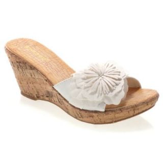 Conner01 Flower Ruffle Cork Print Platform Wedge Slip On Flip Flop Sandal (9 M US, aqua) Shoes