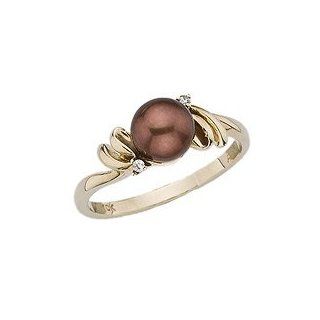 10K Yellow Gold, Chocolate Pearl and Diamond Ring Jewelry