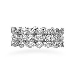 Rhodium Plated Triple Band CZ Ring Size 4 Jewelry