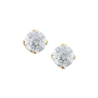 Prong Set 4 MM Natural White Topaz Earring Studs in 14K Yellow Gold Katarina Jewelry