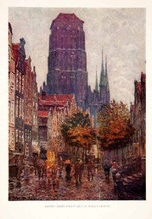 1909 Color Print Alfred Scherres Danzig Poland Jopen Street St Marys Church Art   Original Color Print  