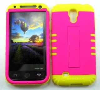 3 IN 1 HYBRID SILICONE COVER FOR SAMSUNG GALAXY S IV S4 HARD CASE SOFT YELLOW RUBBER SKIN NEON RICH HOT PINK YE A006 FE KOOL KASE ROCKER CELL PHONE ACCESSORY EXCLUSIVE BY MANDMWIRELESS Cell Phones & Accessories