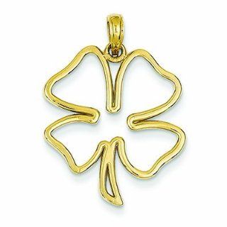 14K Gold Polished Cut Out 4 Leaf Clover Pendant Jewelry