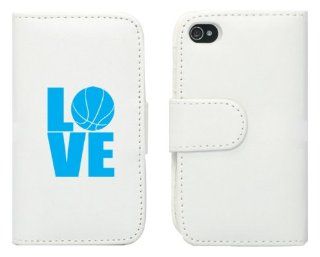 White Apple iPhone 4 4S 4G LP722 Leather Wallet Case Cover Light Blue Love Basketball Cell Phones & Accessories