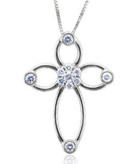 14k White Gold Cross Clover Diamond Pendant Necklace (HI, I1 I2, 0.27 carat) Diamond Delight Jewelry