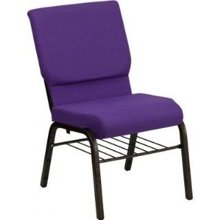 HERCULES Series 18.5'' Wide Church Chair with 4.25'' Thick Seat and Book Rack Purple/Gold   Stacking Chairs