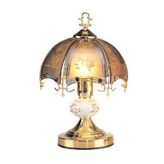 OK Lighting OK 609BGA 14.25 Inch Touch Lamp with Dark Glass Floral Theme, Gold   Table Lamps  