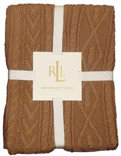 Lauren by Ralph Lauren Aran Cable Knit Sweater Throw Blanket, Camel Tan, 50" x 70"  