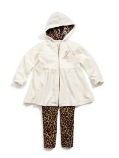 Guess Kids Girls 2T L Velour Leopard Jog Set (Large(6X), Beige) Clothing Sets Clothing