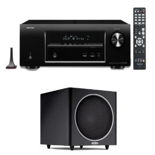 Denon AVR E400 7.1 Channel 4K / 3D Networking Home Theater Receiver With A Polk Audio PSW110 10 Inch Powered Subwoofer Electronics