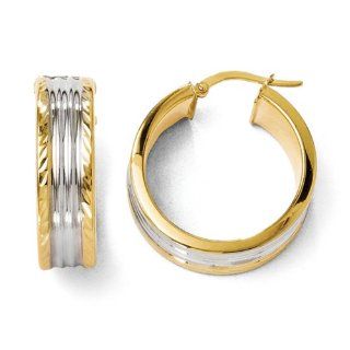Leslie's 14k and White Rhodium Polished and D/C Hoop Earrings Jewelry