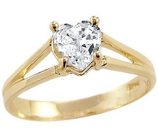 Solid 14k Yellow Gold Heart CZ Cubic Zirconia Ladies Solitaire Wedding Ring 0.5 ct Jewelry