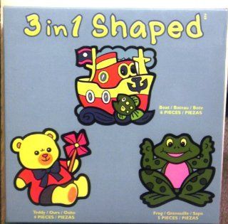 3 in 1 Shaped Jigsaw Puzzles / Boat 6 Pcs, Teddy 4 Pcs, Frog 5 Pcs Toys & Games