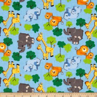 Camelot Flannel Zoo Animals Blue Fabric