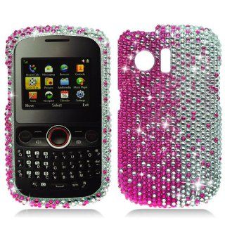 Hard Plastic Snap on Cover Fits Hua wei M615 Pillar Pink Silver Vertical Full Diamond Cricket Cell Phones & Accessories