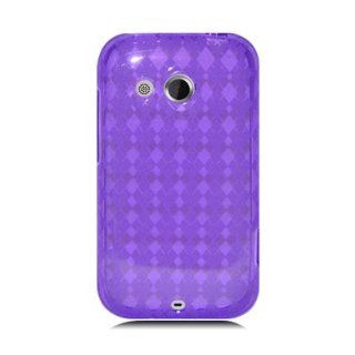 For HTC Desire C Golf Soft TPU SKIN Case Transparent Checker Pattern Purple 