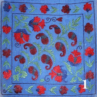 Artisan Pillow Cover with Suzani Embroidery on Cotton Hand dyed 17x18 Jewelry