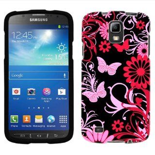 Samsung Galaxy S4 Active Pink Butterfly on Black Phone Case Cover Cell Phones & Accessories