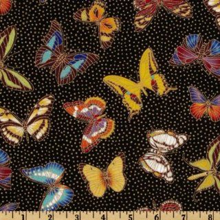 Tossed Butterflies Multi/Black Fabric