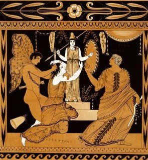 Corbi Wall Decals 19th Century Greek Vase Illustration of Cassandra with Apollo and Minerva   18 inches x 17 inches   Peel and Stick Removable Graphic   Wallpaper