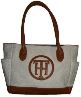 Tommy Hilfiger Women's Medium Shopper Handbag, White Alpaca Trimmed With Brown Clothing