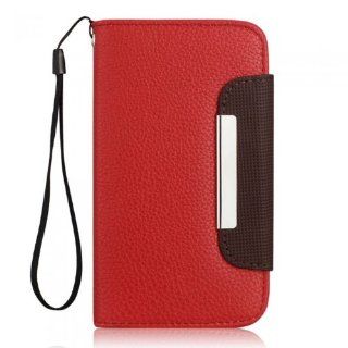 Ganbol Original LEATHER CASE WALLET FOLIO STAND COVER FOR SAMSUNG GALAXY S4 FREE PHONE STRAP RED & BROWN Cell Phones & Accessories