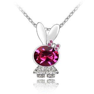Charm Jewelry Swarovski Crystal Element 18k Gold Plated Fuchsia Cute Rabbit Girl Necklace Z#638 Zg4d85a5 Jewelry
