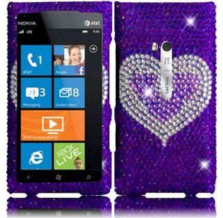Purple Heart Full Diamond Bling Case Cover for Nokia Lumia 900 Cell Phones & Accessories