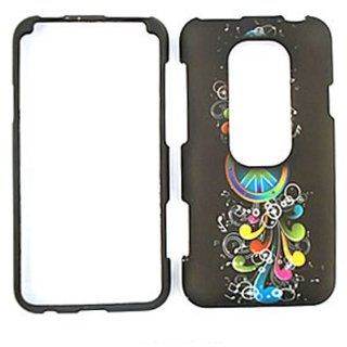 CELL PHONE CASE COVER FOR HTC EVO 3D RAINBOW PEACE MUSIC NOTES ON BLACK Cell Phones & Accessories