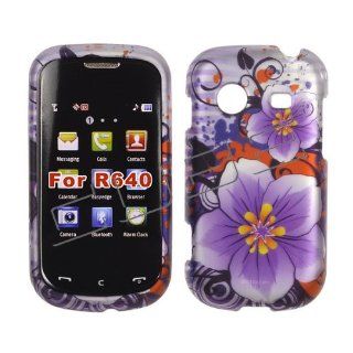 Samsung Character R640 r 640 Cover Faceplate Face Plate Housing Snap on Snapon RUBBERIZED Protective Hard Case Shield PURPLE FLOWERS DESIGN Cell Phones & Accessories