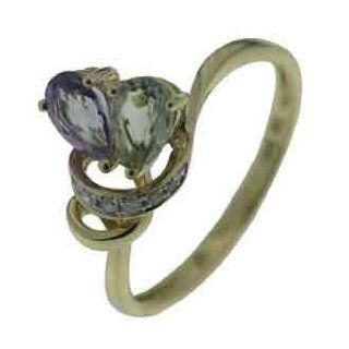 14K Yellow Gold 0.81ct Round Diamond & Pear Shaped Amethyst & Amethyst Ring Jewelry