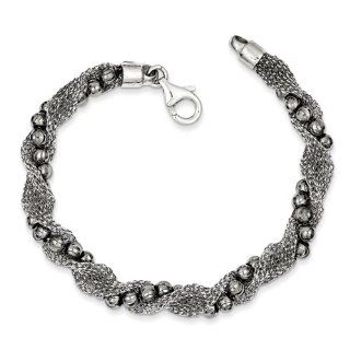 Sterling Silver And Ruthenium Plated Bead And Mesh Fancy Bracelet Jewelry