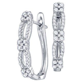 Diamond Flower Hoop Fashion Earrings 10K White Gold (0.52 ct.tw.) Jewel Tie Jewelry
