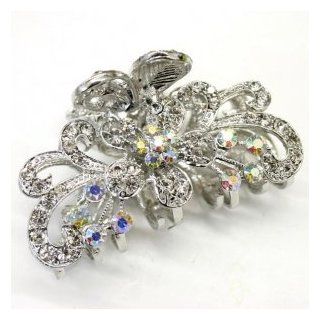 White Crystal Bronze Metal Alloy flower / butterfly hair claws clips  Beauty