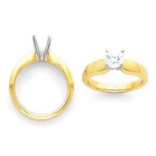 14k Two Tone 1/8ct. Extra Heavy Weight Comfort Fit 4 Prong Solitaire Mounti Jewelry