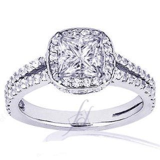 1.65 Ct Cushion Cut Halo Vintage Split Band Diamond Engagement Ring 14K SI1 GIA Jewelry