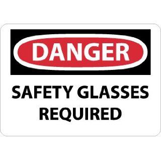 NMC D649PB OSHA Sign, Legend "DANGER   SAFETY GLASSES REQUIRED", 14" Length x 10" Height, Pressure Sensitive Vinyl, Black/Red on White Industrial Warning Signs