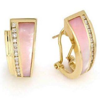 14k Yellow Gold Diamond Pink Mother of Pearl Earring Not Applicable Jewelry