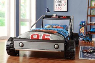 Track Collection Silver Twin Race Car Bed by Homelegance   Childrens Bedroom Furniture