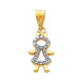 14K Two Tone Gold Girl Charm Family Pendant Jewelry Jewelry
