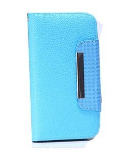 W Rainbow Newest Blue Litchi Grain Pattern Flip Wallet Magnetic PU Leather Case With Card Slots Protector Cover for Apple Iphone 4 4G 4S(Randomly Presented Six Pieces Home Button Stickers) Cell Phones & Accessories