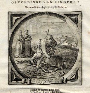Antique Print Emblem Satirical Proverb SOW PIG FARMER Venne Cats 1655   Etchings Prints