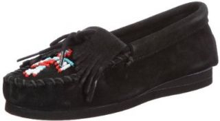 Women's Minnetonka Thunderbird Mocassins   Black Suede (#653) Loafer Flats Shoes