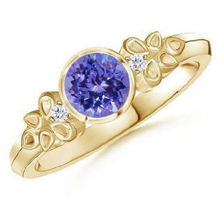 Bezel Set Tanzanite Leaf Ring with Diamond Accents in 14K Yellow Gold Quality Better Jewelry