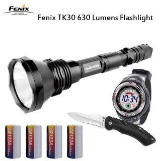 Fenix TK30BK TK30 630 Lumens Flashlight + 4 CR123A Lithium Batteries   Basic Handheld Flashlights  